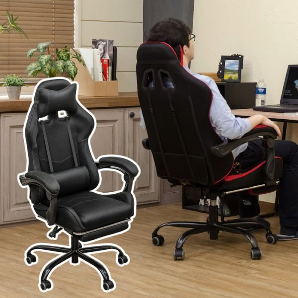 画像1: フルフラットメッシュレーシングチェア　BK/BL/GR/RD　家具　椅子　チェア　CR-S7168868 (1)