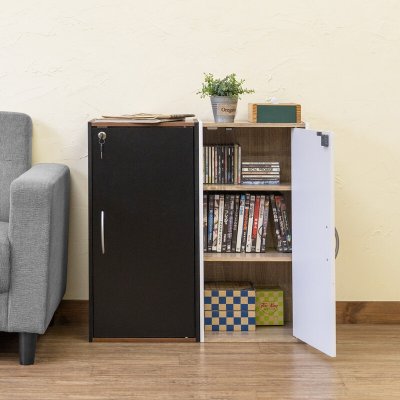 画像3: 【送料無料】GRANZ 鍵付きシェルフ BK/WH　棚　家具　収納　CR-S13816991　※沖縄への配送不可