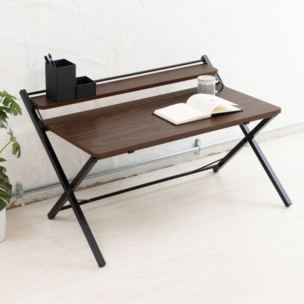 画像1: 【送料無料】【離島配送不可】棚付折りたたみワークデスク(ロータイプ) 幅80cm テーブル 机 木目 PCデスク つくえ ひとり暮らし　CL-S10763189 (1)