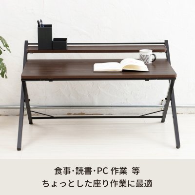 画像2: 【送料無料】【離島配送不可】棚付折りたたみワークデスク(ロータイプ) 幅80cm テーブル 机 木目 PCデスク つくえ ひとり暮らし　CL-S10763189